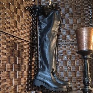 Black Faux Leather Over-the-Knee Boots